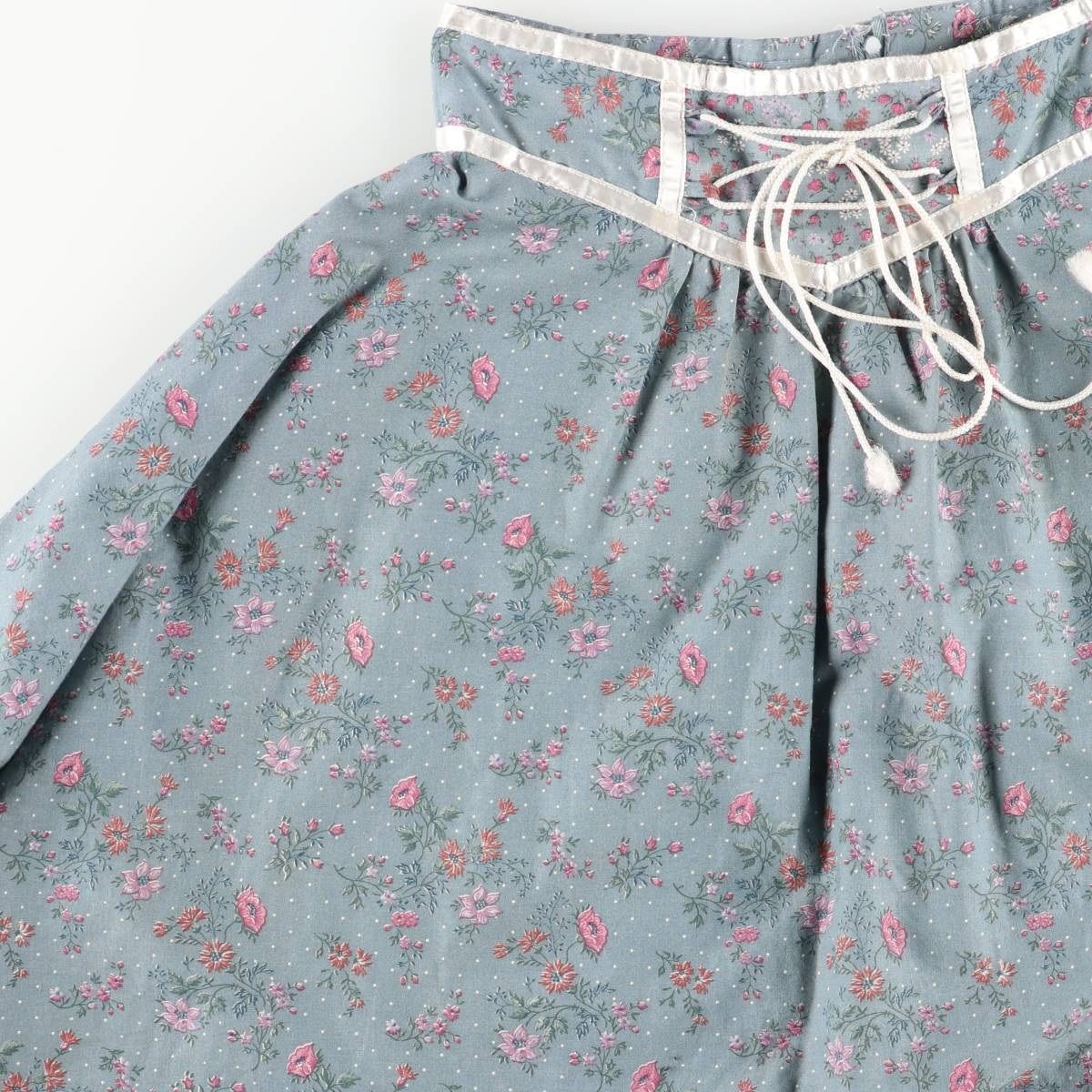  古着 70年代 ガンネサックス GUNNE SAX 総柄 花柄 ドット柄 レースアップ コットン ミモレ丈 フ スカート |eaa 603470 その他 スカート