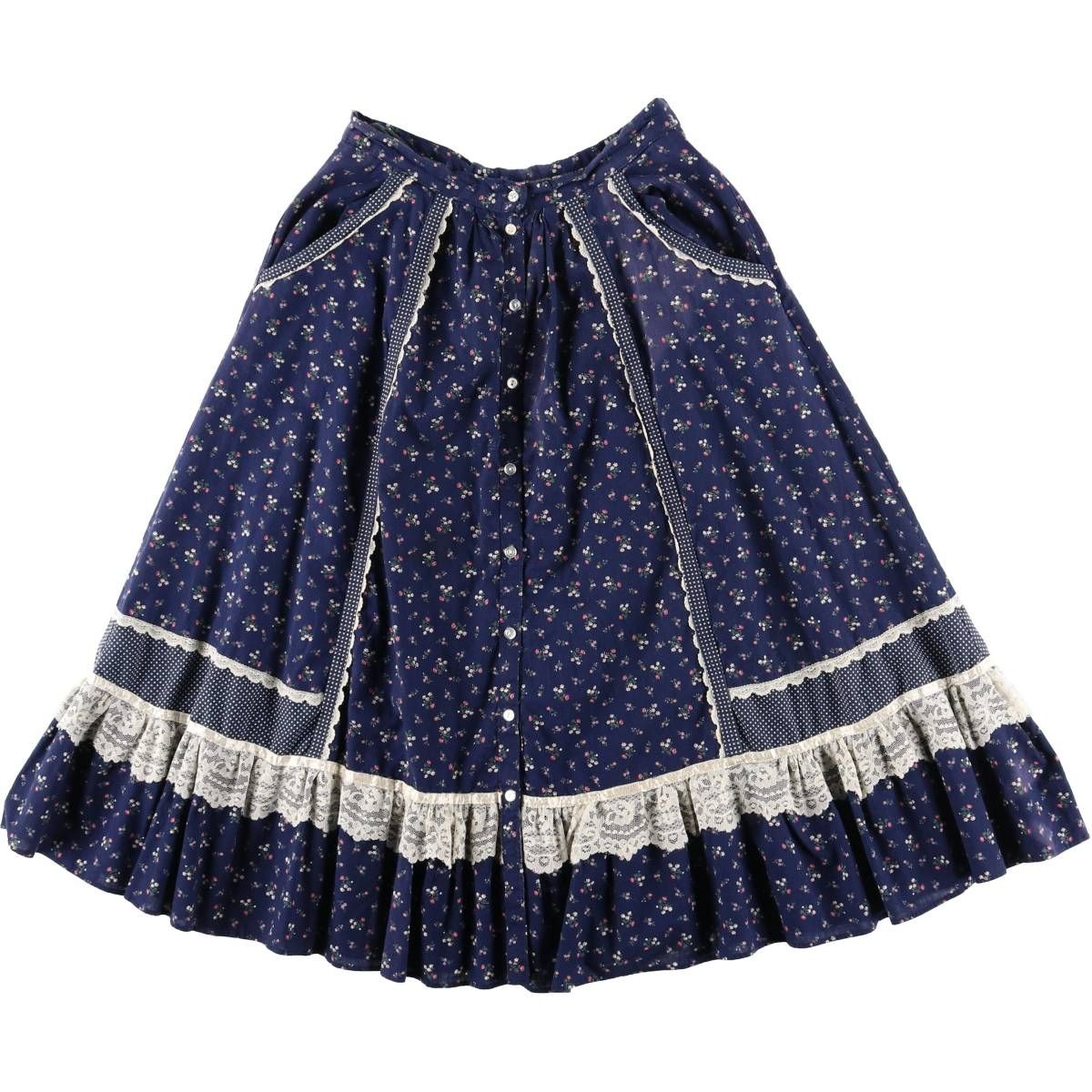 古着 70年代 ガンネサックス GUNNE SAX GUNNIES ガニーズ 総柄 花柄 ドット柄 前開き コットン ハーフ丈 フ スカート |eaa 604836