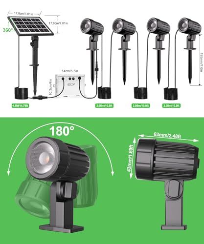 ソーラーライト 屋外 ガーデンライト ソーラー LED スポットライト 分離式 明るい 切替 2段階調光 IP 66防水 電球色|昼白色|昼光色 4灯セット パスライト 高輝度 集光レンズ 14 mコード 明暗センサー 自動点灯|消灯 b 0 f a 945