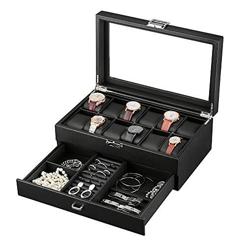 腕時計収納ケース 時計ケース 12本 時計 収納ボックス 2段式 アクセサリー 収納 ウォッチ 収納ケース コレクションケース PUレザー製 2段式-炭素繊維 5 b 870 d 67