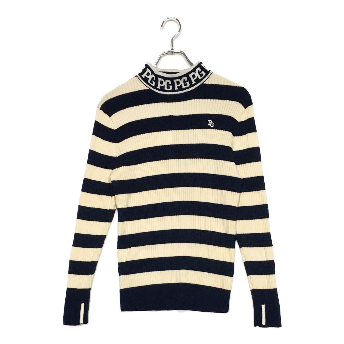 メンズ パーリーゲイツ PEARLY GATES セーター 4 M 紺×白 ネイビー カシミヤ混 ボーダー ハイネック