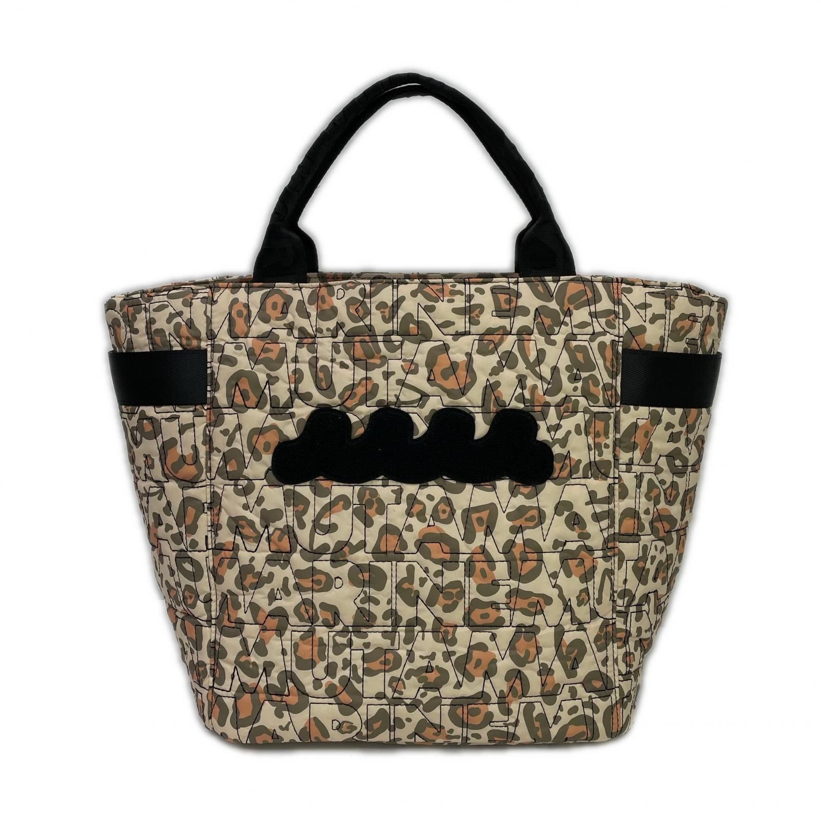 ムータマリン muta MARINE トート型ボストンバッグ ベージュ系 トートバッグ 立体ロゴキルト ヒョウ柄 パイルワッペン