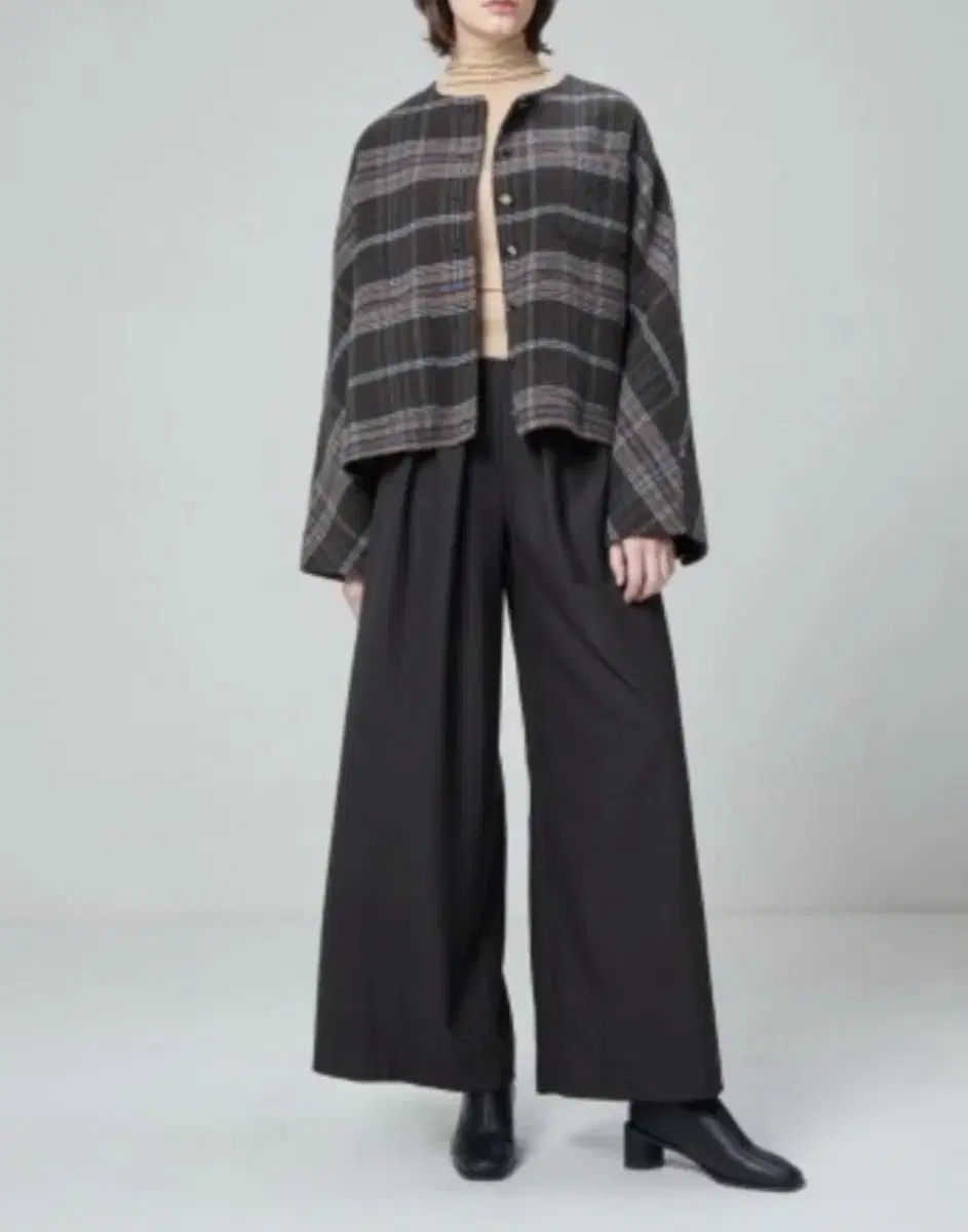 システム CHECK ジャケット コート ウール60% アルパカ12% ドルマンスリーブ ロングコート 