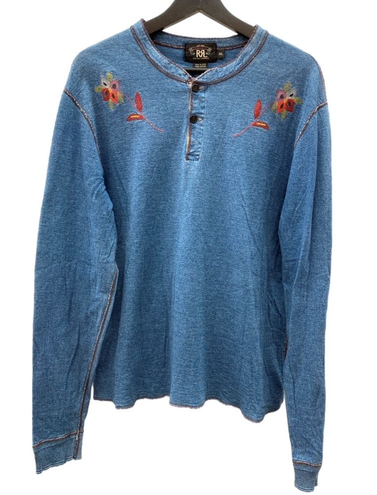 ダブルアールエル RRL 一つ星 90s L/S HENLEYNECK お花 刺繍 ヘンリー