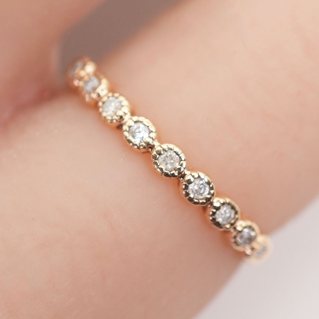 【agete】K10×ダイヤモンド　7号　フリルリング アガット K10リング ♯7 アガット K10 リング 7号 ダイヤモンド0.03