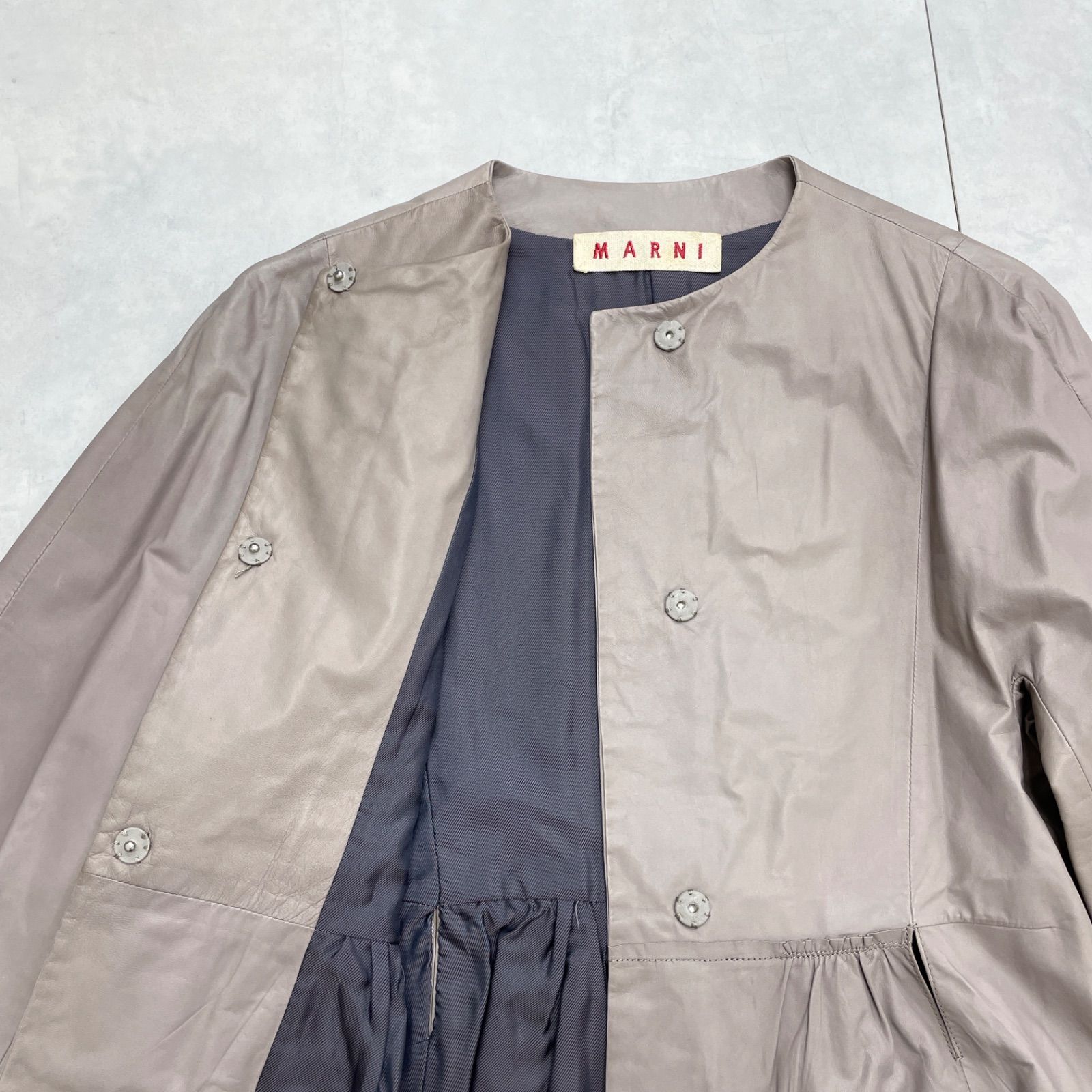 MARNI マルニ レザージャケット ノーカラー ペプラム 羊革 ラムレザー