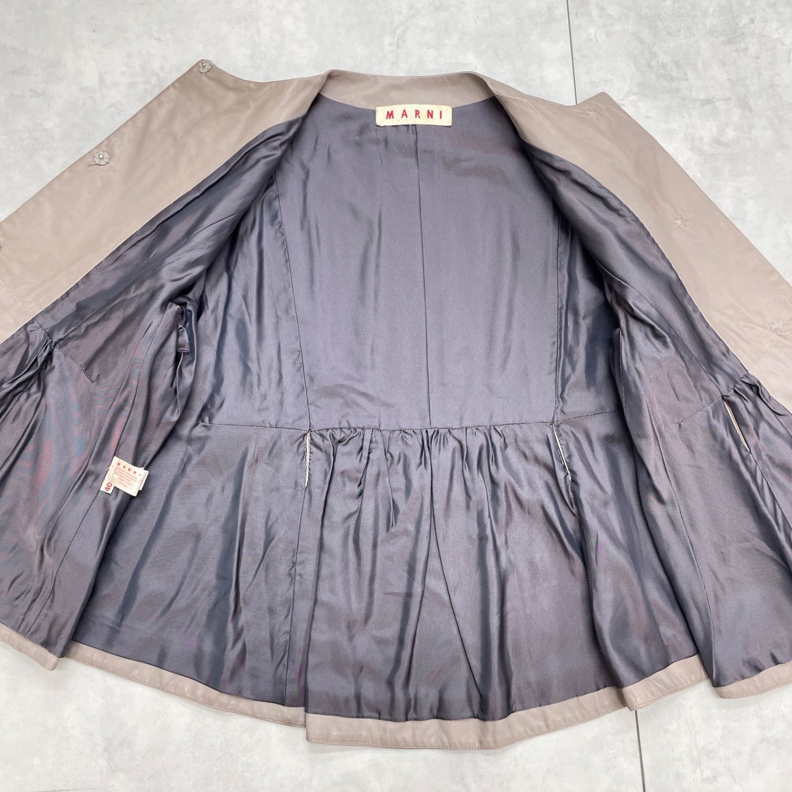 MARNI マルニ レザージャケット ノーカラー ペプラム 羊革 ラムレザー