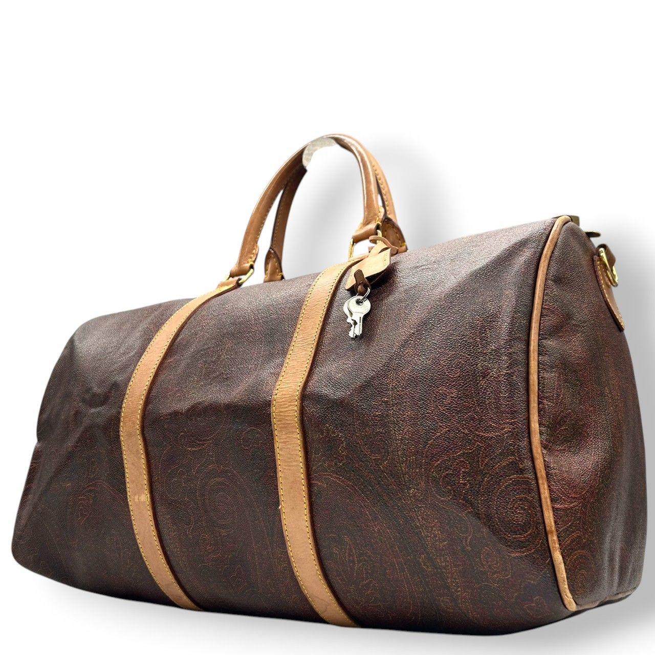 エトロ ETRO ボストンバッグ ハンドバッグ ペイズリー柄 PVC レザー 本