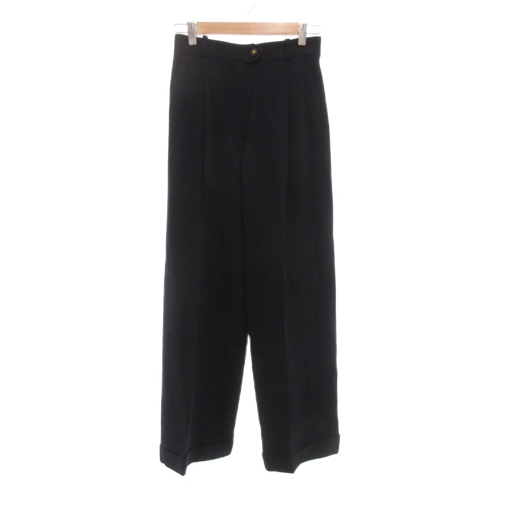 シャネル CHANEL ヴィンテージ 94 A P 04177 スラックス パンツ 38 M ツータック ココマーク ココボタン ロールアップ センタープレス 紺 ダークネイビー |AE GY 19