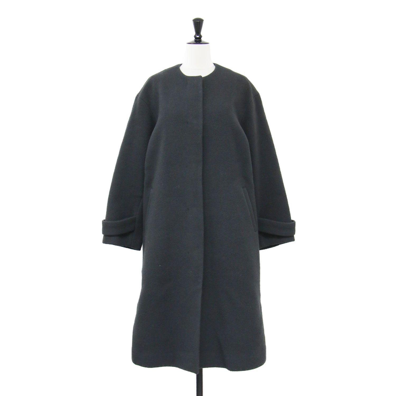 green label relaxing グリーンレーベル リラクシング コート グレー サイズ 38 M | セントデールウール ノーカラー SENTDALE WOOL ドロップショルダー 長袖 ボタンダウン レディース