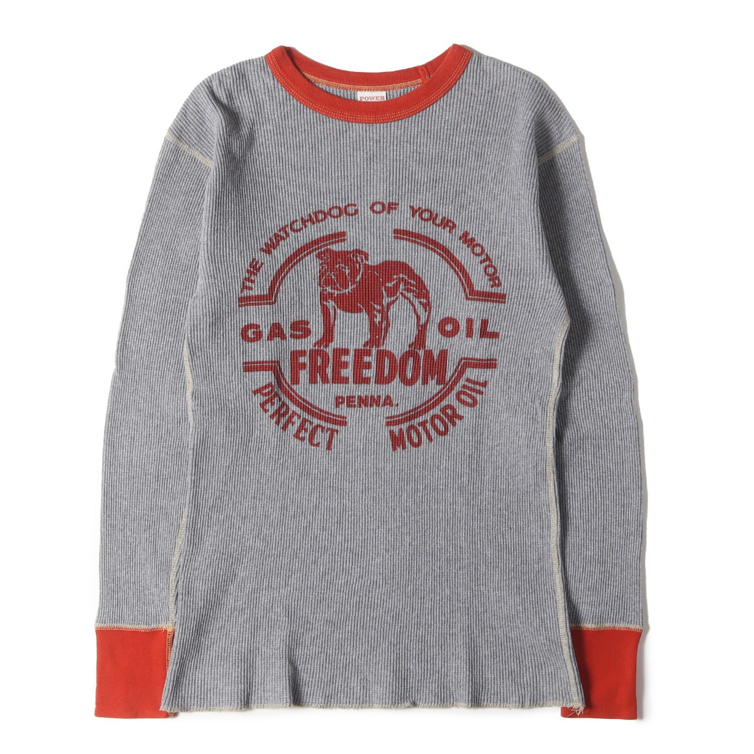 WHEELERS フリーホイーラーズ Tシャツ ヘザーグレー オレンジ サイズ M | プリント リンガー サーマル ロングスリーブ トップス カットソー 長袖 メンズ