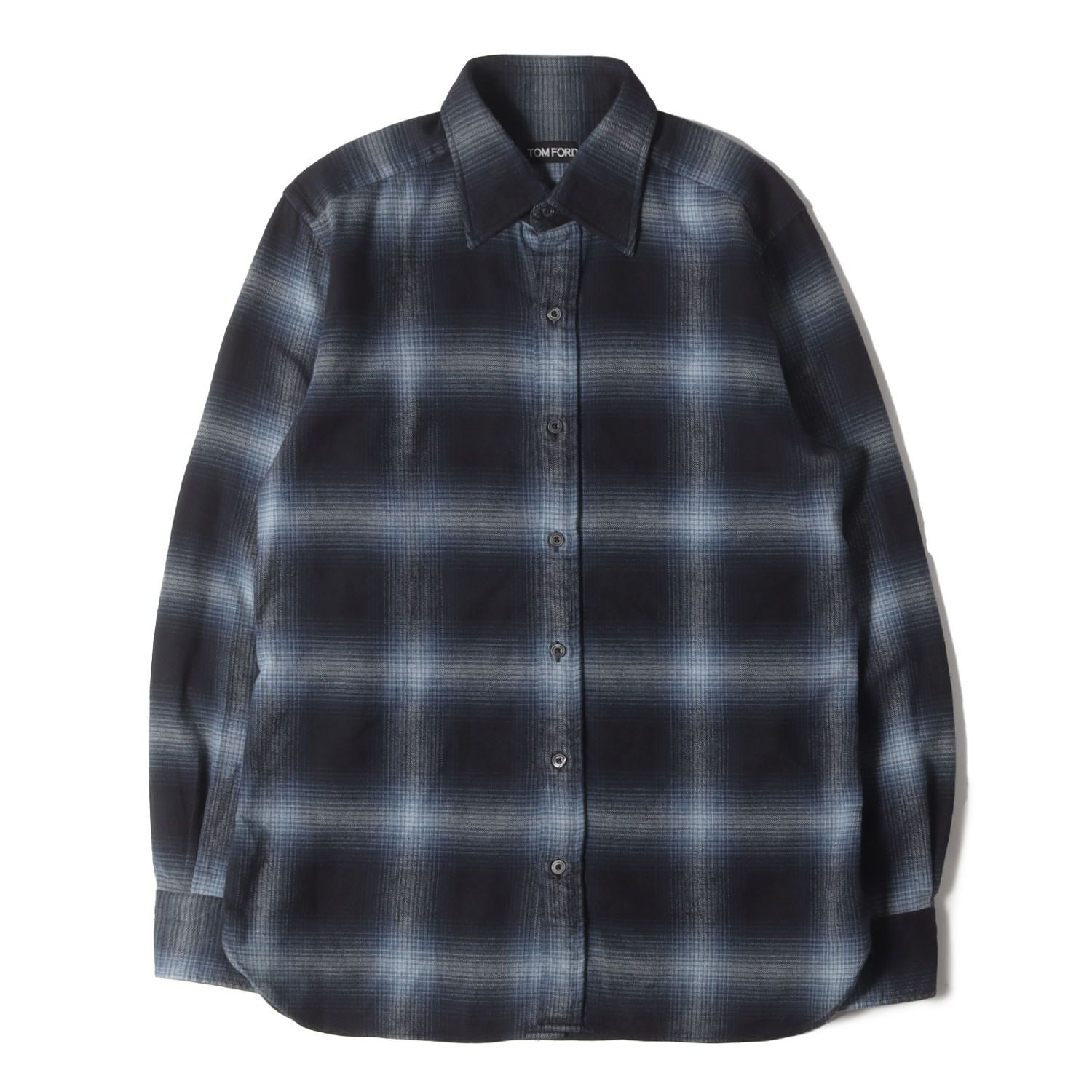TOM FORD トムフォード シャツ ネイビー系 紺 サイズ 15 3|4 40 | 22 AW オンブレチェック フランネル OVERCHECK LEISURE SHIRT トップス カジュアルシャツ 長袖 メンズ