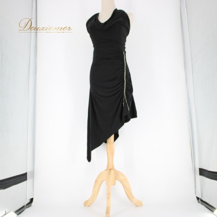 【美品 社交ダンス衣装】ワンピース ドレス 黒 金 半袖 Vネック シンプル 楽天市場】社交ダンス ドレス レディース 練習用 ステージ 発表会