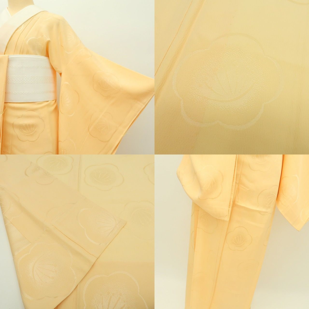 新品 梅地紋 着物 正絹“季節を仰いで我が身を慕う”仕付け糸付 長襦袢 5116 百華❀Y4361◇美品未着用 単衣 正絹 梅 袖無双 広衿仕立て 仕付け糸