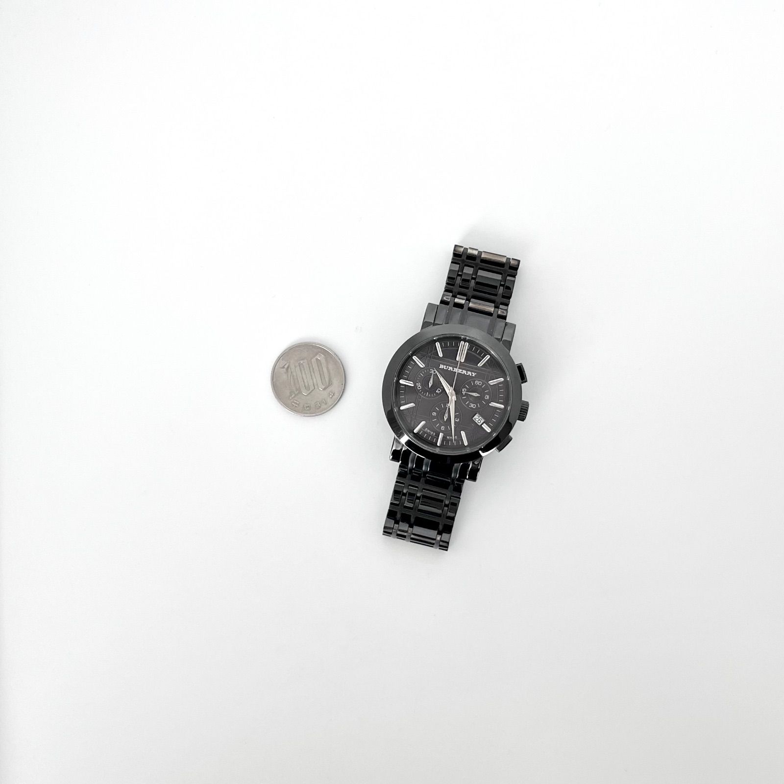 バーバリー BU1373 メンズ 腕時計 磨き済み クロノグラフ 美品