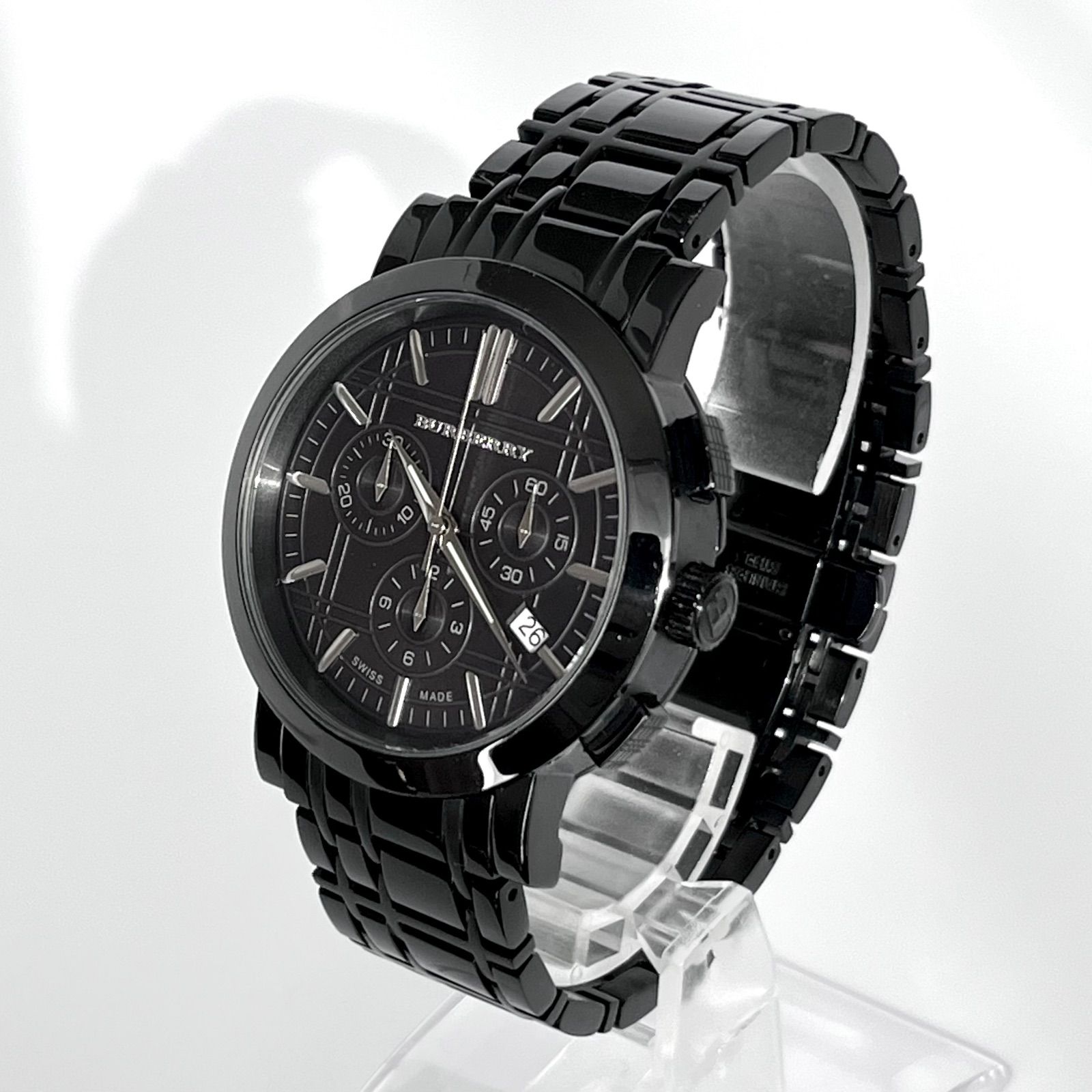 【美品】Burberry BU1373 クロノグラフ メンズ時計 ブラックデイト バーバリー BU1373 メンズ 腕時計 磨き済み クロノグラフ 美品