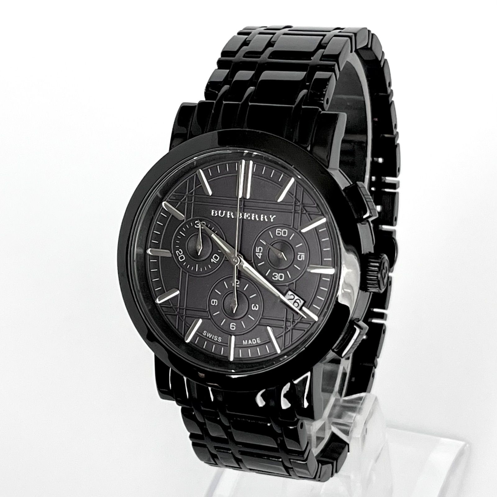 バーバリー BU 1373 メンズ 腕時計 磨き済み クロノグラフ BURBERRY 電池 ブラック 黒文字盤