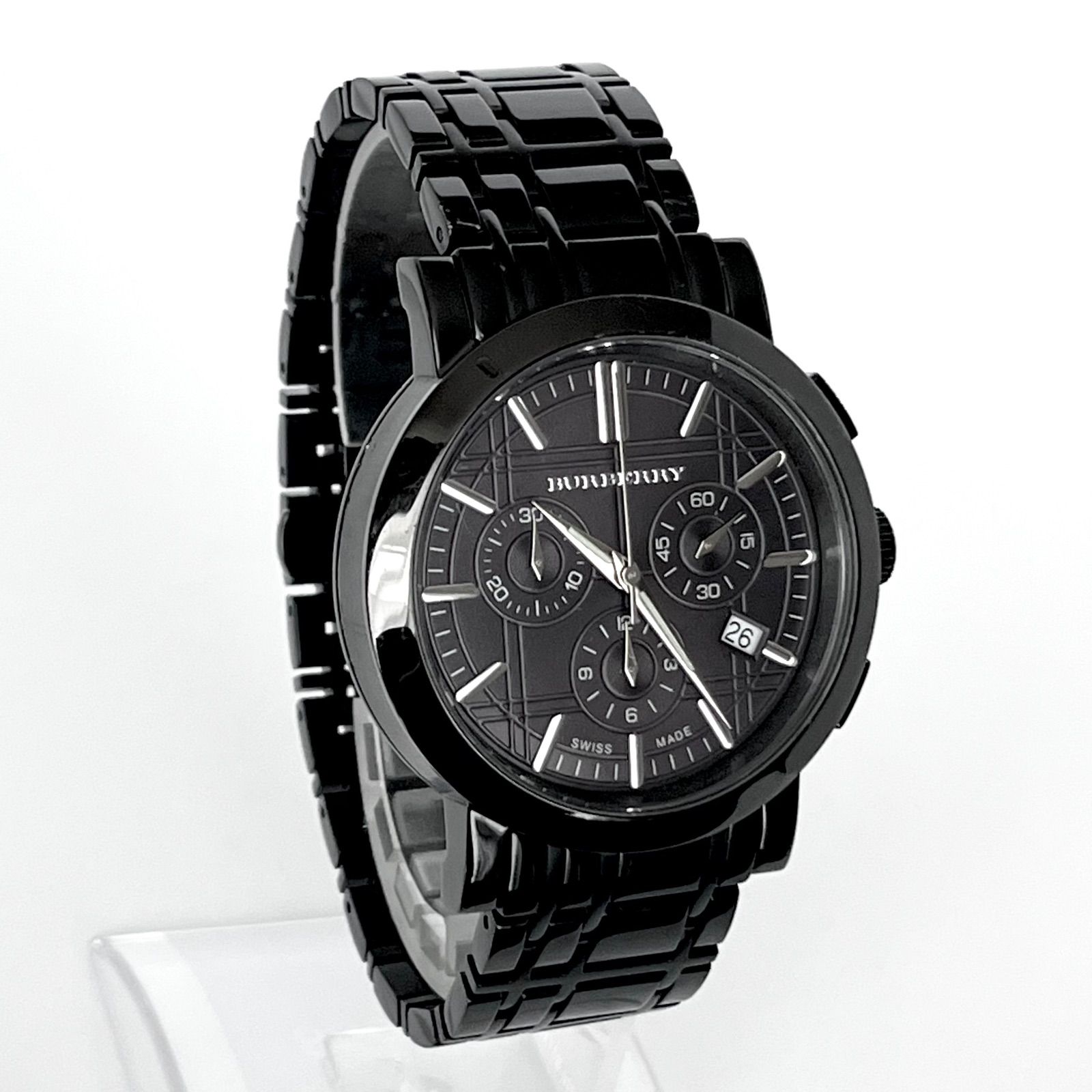  バーバリー BU 1373 メンズ 腕時計 磨き済み クロノグラフ BURBERRY 電池 ブラック 黒文字盤 腕時計(クォーツ) 腕時計(アナログ)