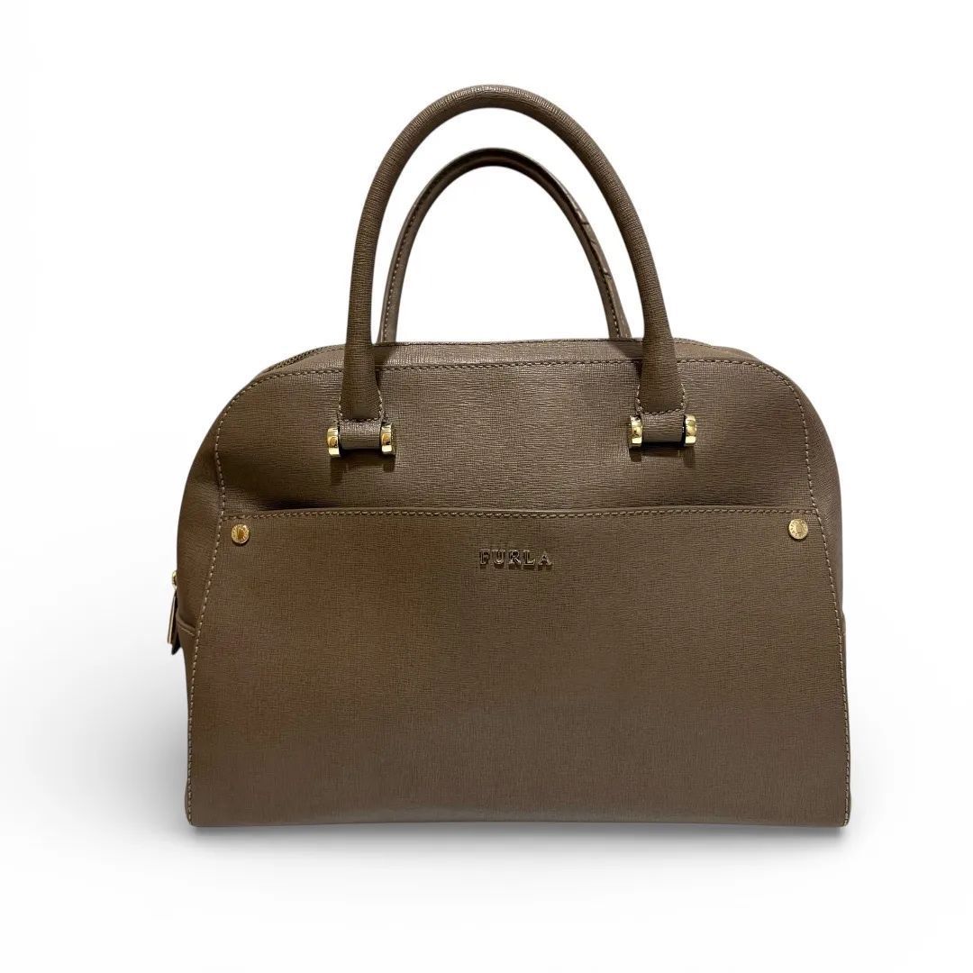 FURLA ハンドバッグ 大きめ アッシュ系 ブラウン 茶色 感 上品 ブランド 証明書付き