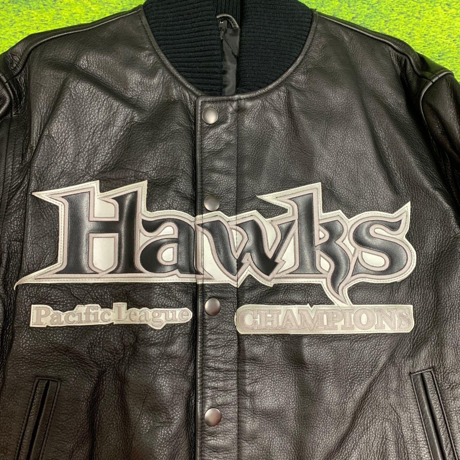ダイエーホークス 2003年優勝記念 V 3 牛革レザージャケット Lサイズ スタジアム ジャンパー アウター 革ジャン H-4470