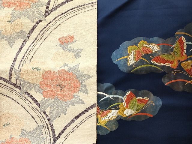  名古屋帯 まとめて100点 孔雀羽 蝶 花柄 宝相華 吉野間道 手描き 駒刺繍 金銀糸 など ♥品あり 全て正絹 se 3945 着物 着物 浴衣