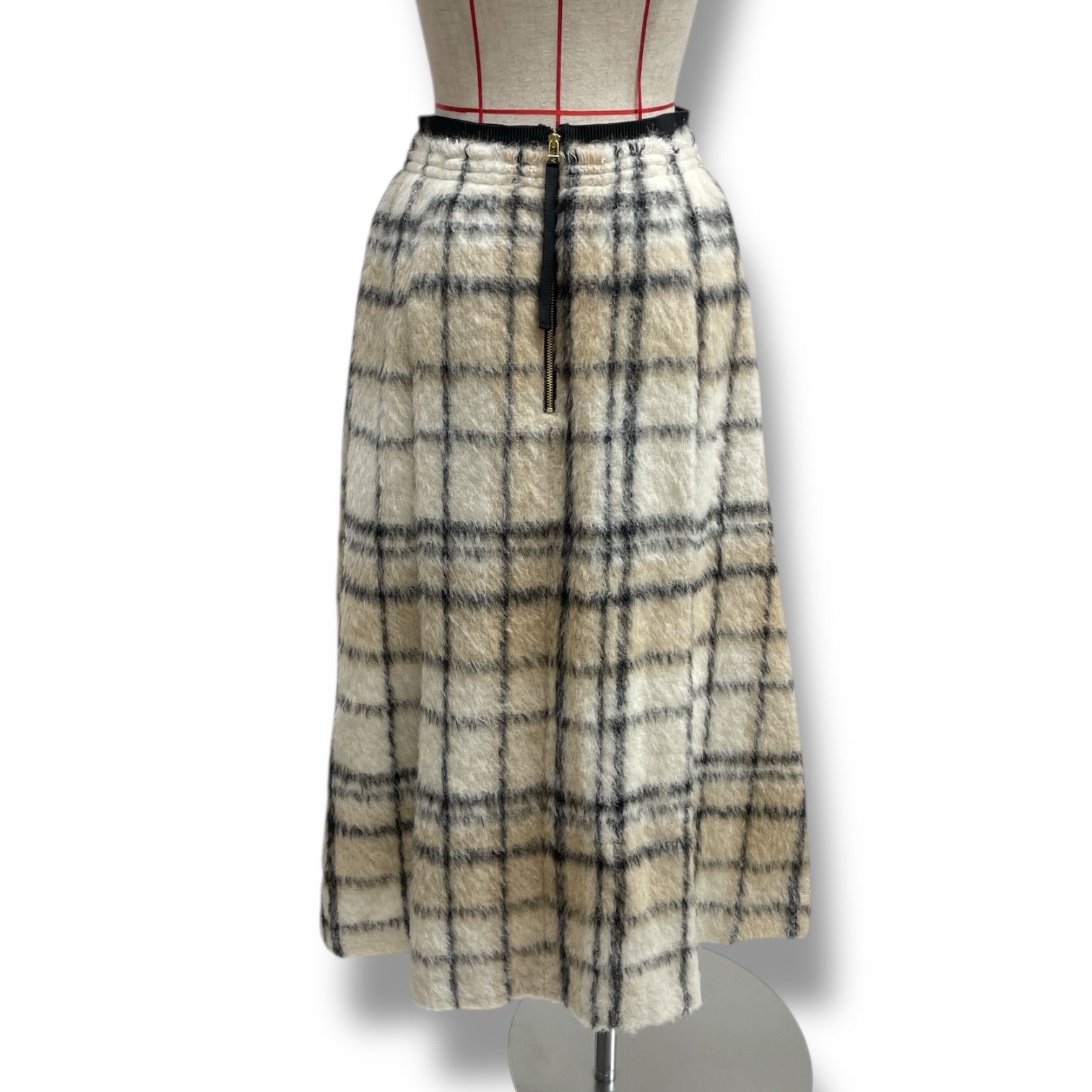 ANAYI アナイ シャギーチェック ロングスカート チェック柄 シャギー モヘヤ混 アルパカ混 ベージュ ブラック アイボリー サイズ34 レディース 秋 冬 ゴーゴー古着マルイファミリー 22 No.435 その他 ロングスカート スカート