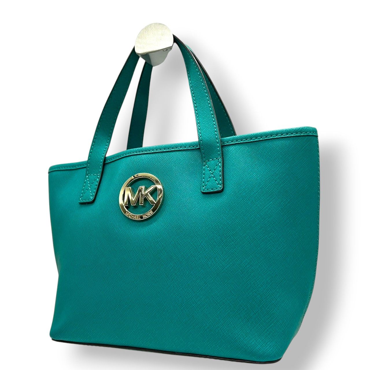 マイケルコース MICHAEL KORS JET SET TRAVEL ミニ トートバッグ ハンドバッグ 自立可 サフィアーノPVC MKロゴチャーム ティールグリーン ゴールド金具 レディース コンパクトデザイン 上品 U 2