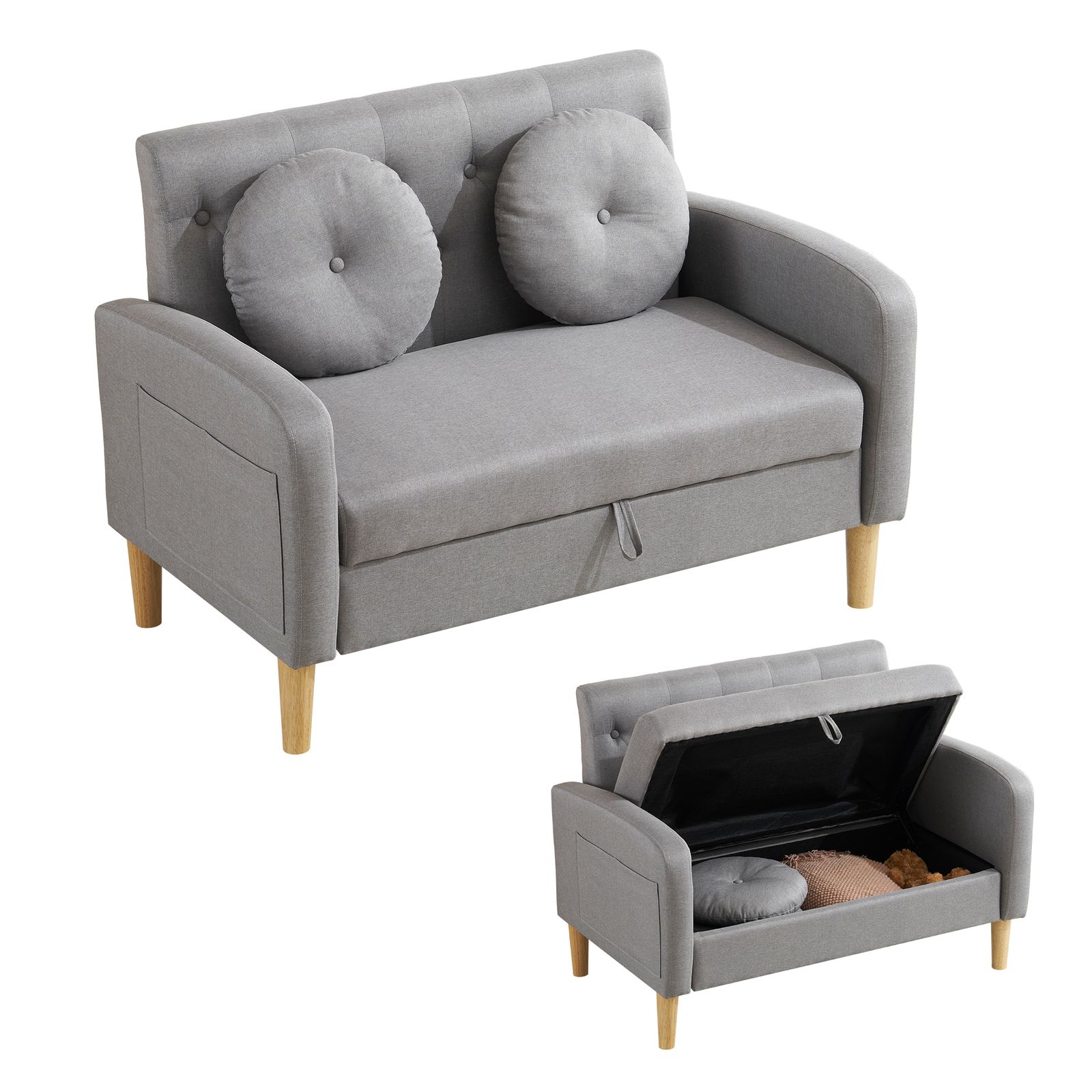 ソファ 2人掛け 収納機能 クッション2個付き ローソファ