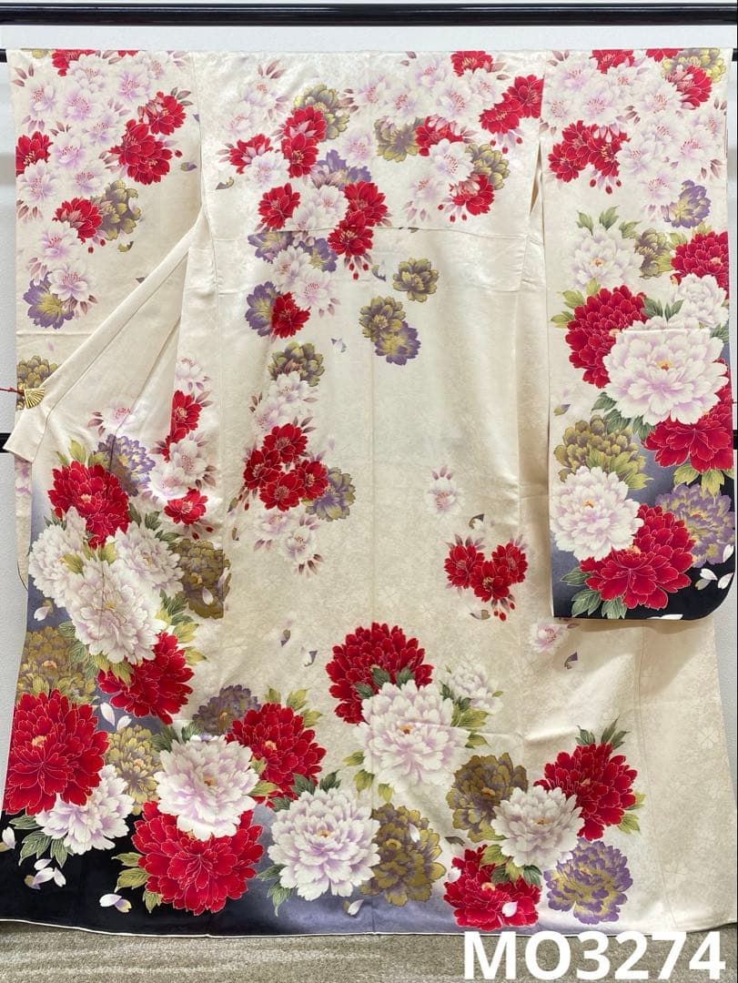 振袖 ラメ刺繍 金彩 牡丹 大輪 身丈165 cm 撥水加工済 MO 3274
