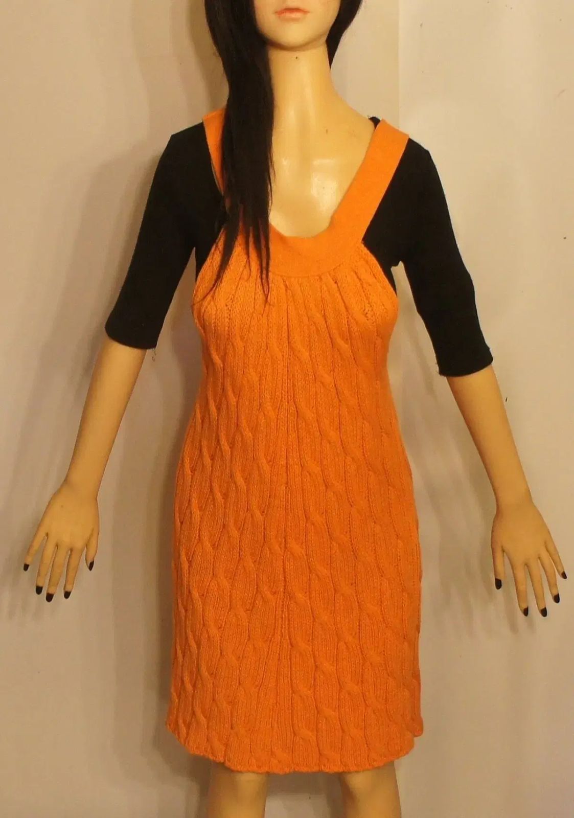 T 1589サロペットワンピース ニットワンピース ケーブル編みワンピース ミニワンピース ヴィンテージワンピース ニット ロング丈