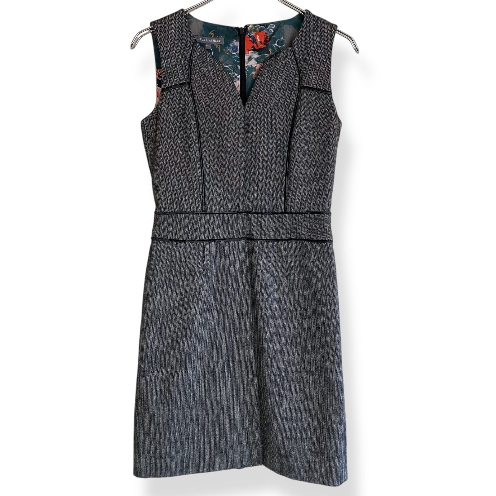 LAURA ASHLEY ローラアシュレイ ブラック ヘリンボーン ワンピース 