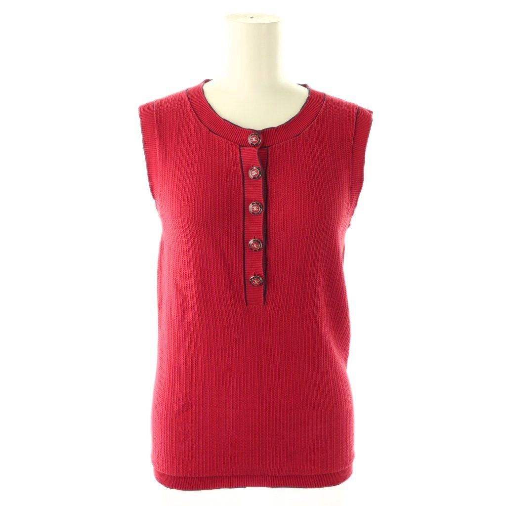 シャネル CHANEL ココマークボタン ノースリーブニット カットソー 38 赤 紺 P 47545 |CX OS