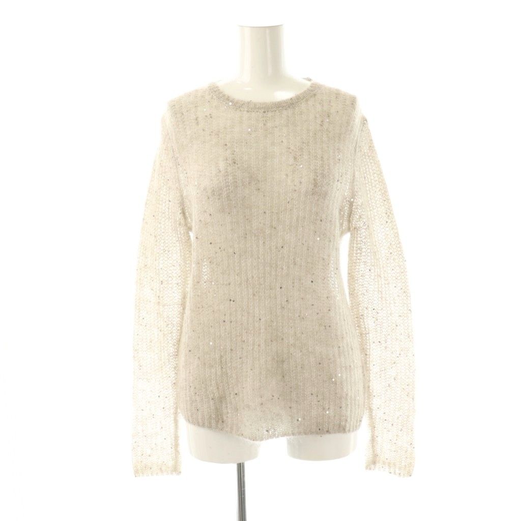 ボールジー BALLSEY トゥモローランド 24 AW ラメスパンコール モヘヤ混 クルーネックプルオーバー ニット セーター S グレージュ |ES OS