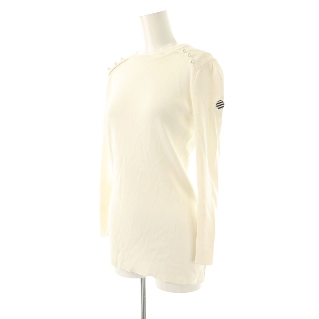 【着用1回】ボーダーズアットバルコニー　ウールカットソー　肘ボーダー　38 ボーダーズアットバルコニー BORDERS at BALCONY PEARL ROUND NECK TOP