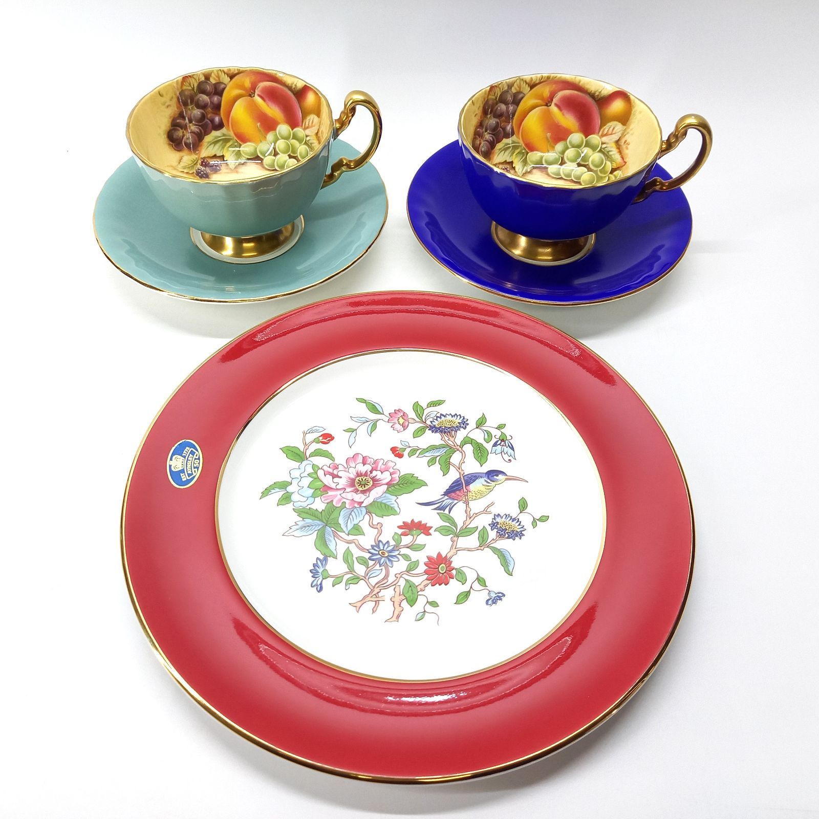 エインズレイ オーチャドゴールド ペア カップ＆ソーサー ペンブロック プレート セット