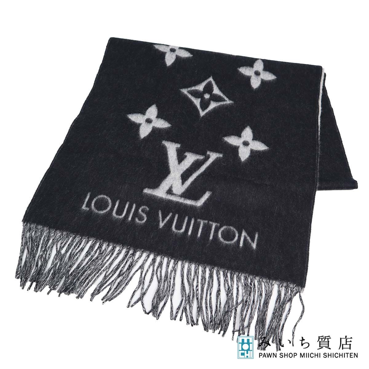 LOUIS VUITTON LV ルイヴィトン マフラー M 71040 モノグラム カシミヤ100％ ブラック グレー 服飾小物 ok 1568