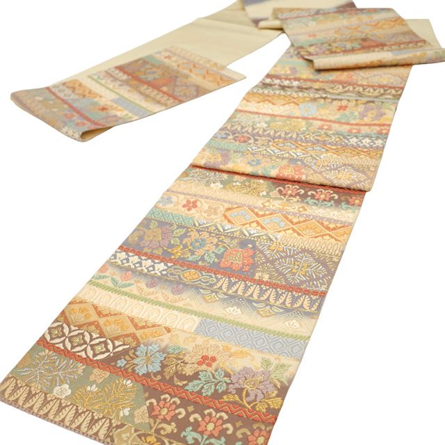 袋帯 京都 西陣 唐織 金糸 こげ茶 花菱 フォーマル 美品 中古 kp1695 中古】 袋帯 フォーマル 京都 西陣 藤原織物 正絹 リサイクル 唐織