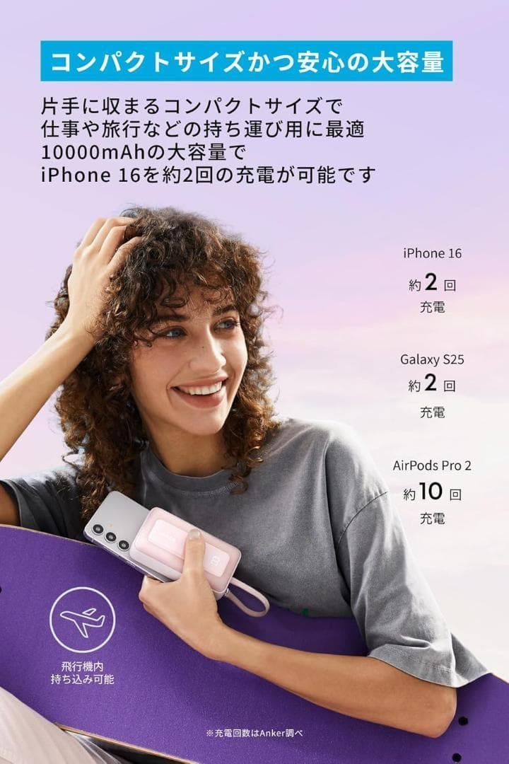 Anker Zolo Power Bank 10000mAh 30W ケーブル一体型 モバイルバッテリー ディスプレイ搭載 USB-C PD PowerIQ PSE適合 ブラック Anker Zolo Power Bank, 10,000mAh 30W Max Fast Portable