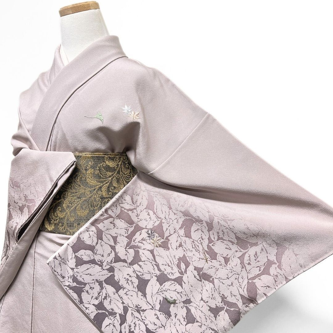 美品　絞り横段に吹き寄せ模様刺繍　付け下げ訪問着 刺繍 付け下げ 吹き寄せ文様 楓 銀杏 着物 012b p ms - メルカリ