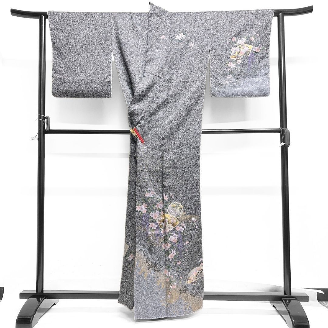 付け下げ 金彩 銀彩 たたき染 雪輪 花模様 萩 着物 012b p ms 小紋 夏 
