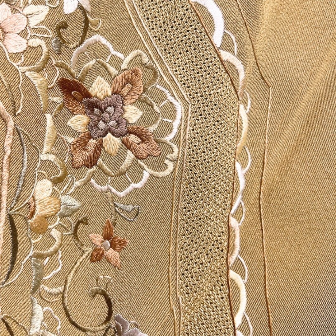 総刺繍 スワトウ刺繍 付け下げ 花紋 花模様 紋なし 着物 012b p ms 