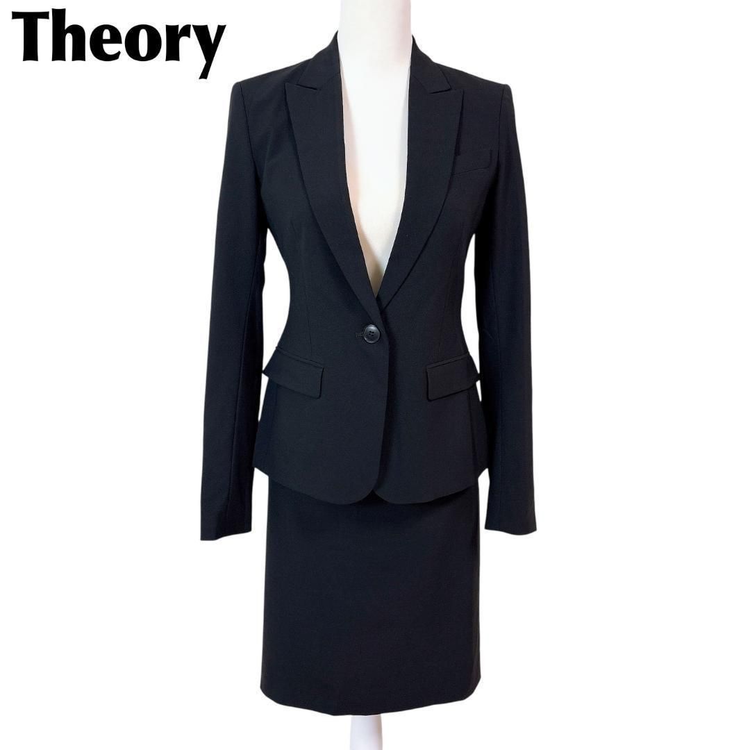 theory 春夏スカートスーツセットアップ ワンボタン 0 ブラック