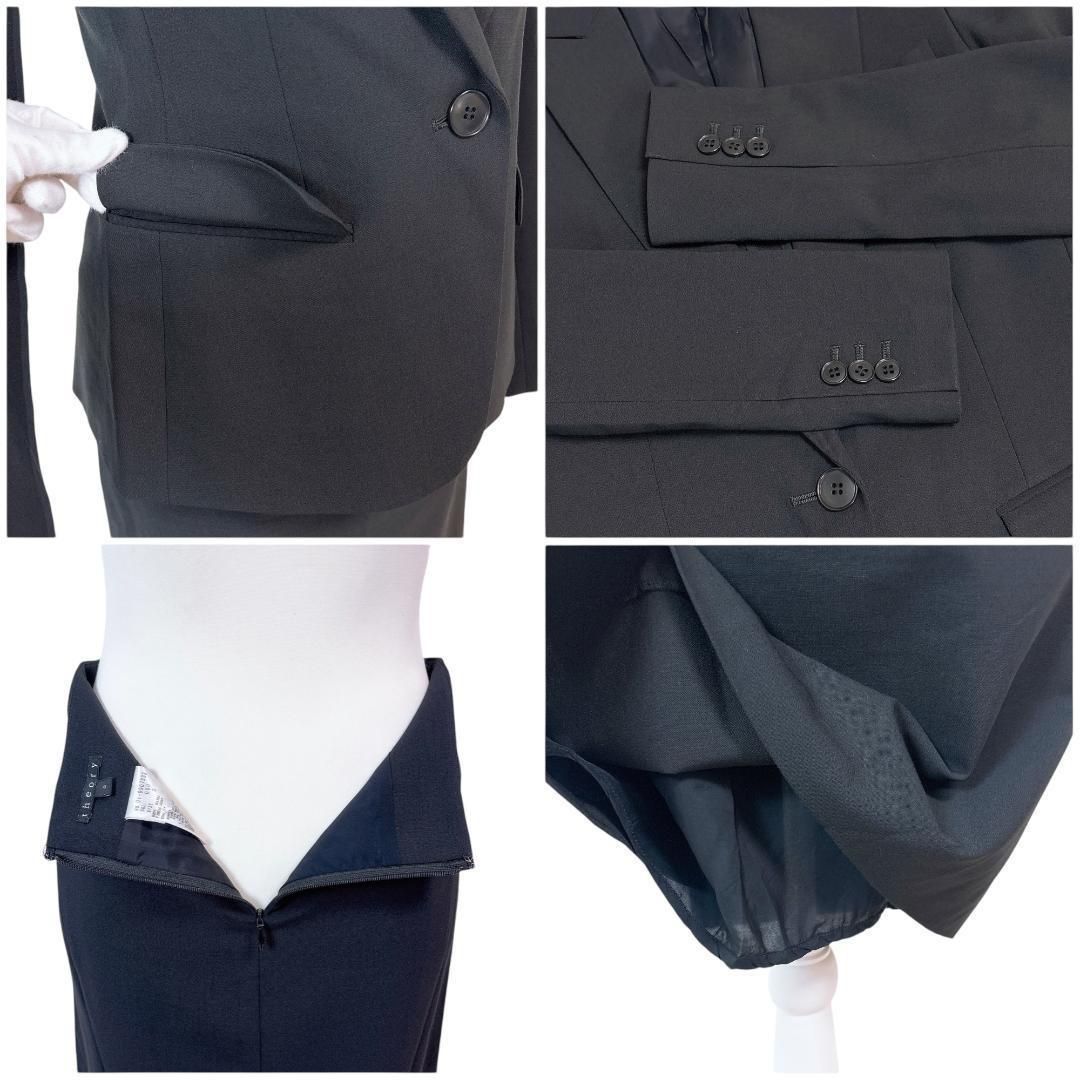 【美品】theory 春夏スカートスーツセットアップ ワンボタン 0 ブラック 美品】theory 春夏スカートスーツセットアップ ワンボタン 0 ブラック