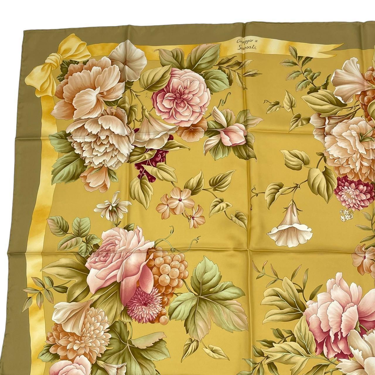 Salvatore Ferragamo サルヴァトーレ フェラガモ スカーフ 大判 シルク 花柄 イエロー