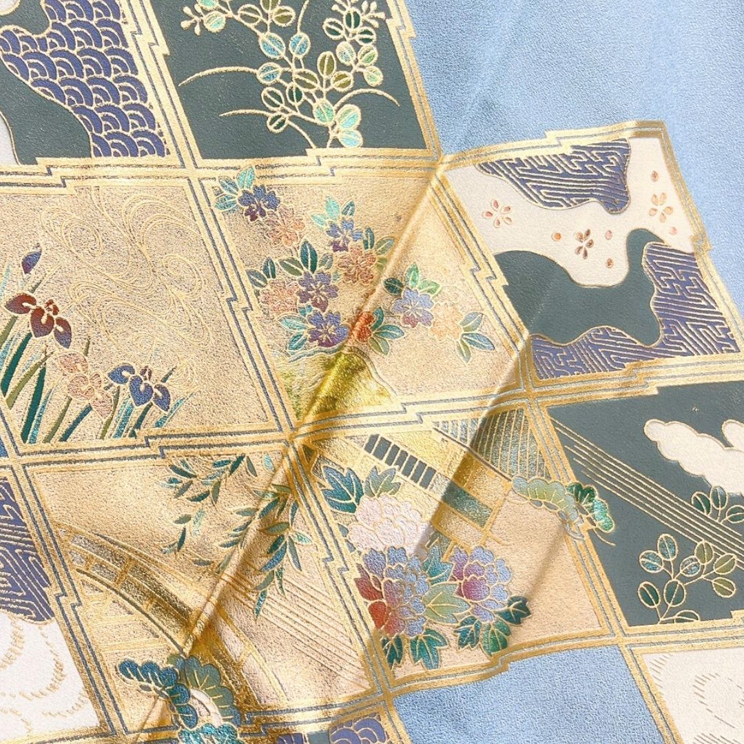 付け下げ　金彩　菱模様　萩　霞　菖　着物　012b p ms 付け下げ 金彩 菱模様 萩 霞 菖 着物 012b p ms 【公式通販】