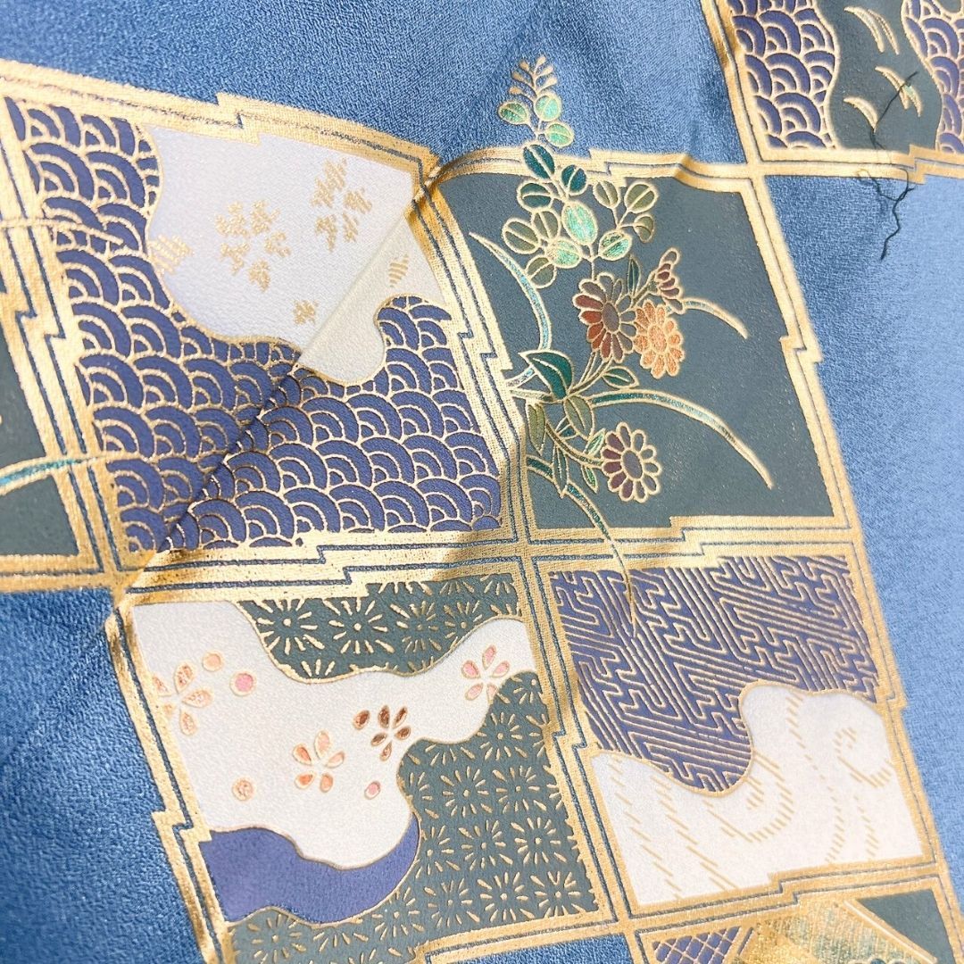 付け下げ　金彩　菱模様　萩　霞　菖　着物　012b p ms 付け下げ 金彩 菱模様 萩 霞 菖 着物 012b p ms 【公式通販】