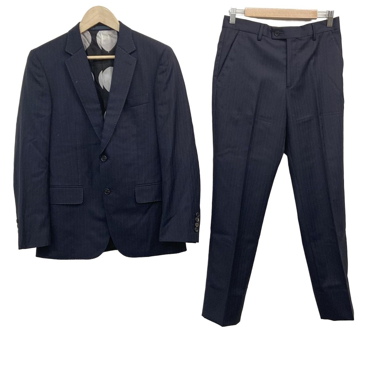 PaulSmith ポールスミス シングルスーツ メンズ - 黒×グレー ストライプ|Loro Piana