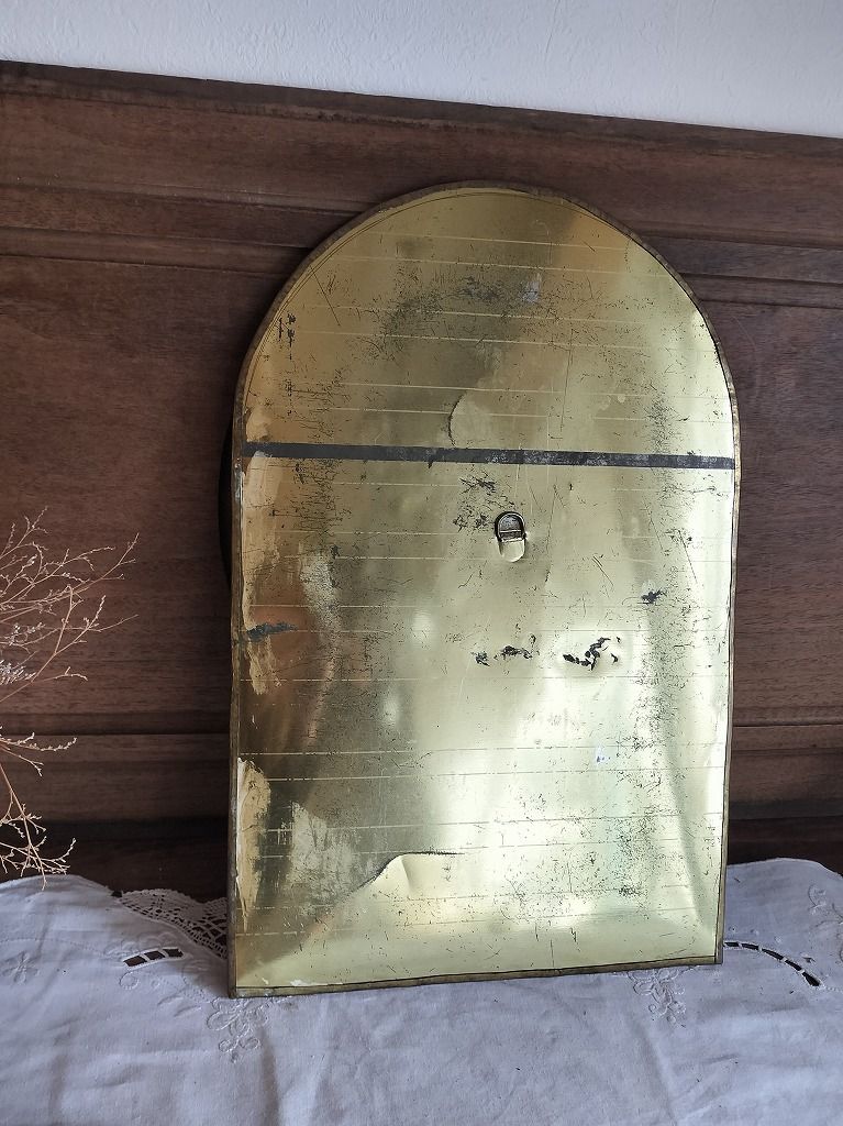  フランス アンティーク 真鍮 古い 壁掛け ミラー 鏡 アンティーク雑貨 美術品 アンティーク コレクション