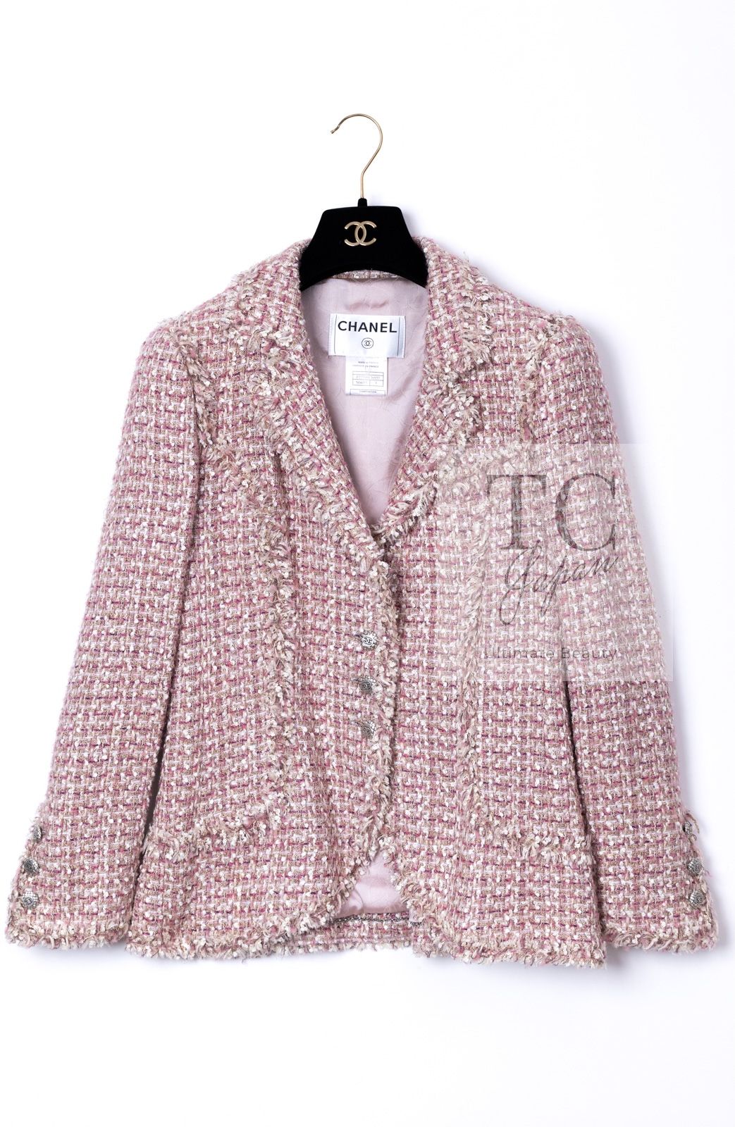 シャネル ジャケット CHANEL ピンク ベージュ ココCC ボタン ツイード