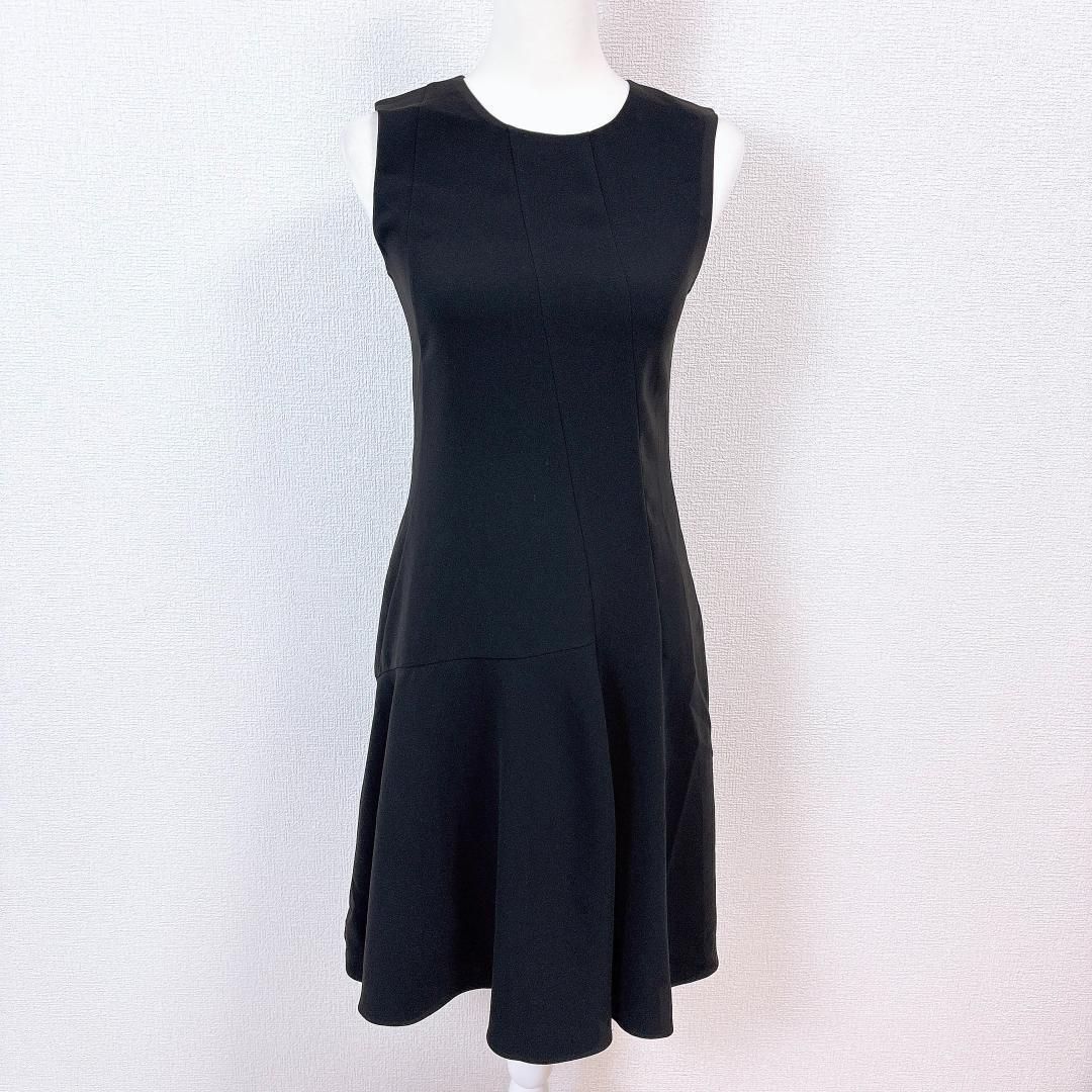  theory ノースリーブワンピース 0 無地 ブラック ノースリーブ ひざ丈ワンピース